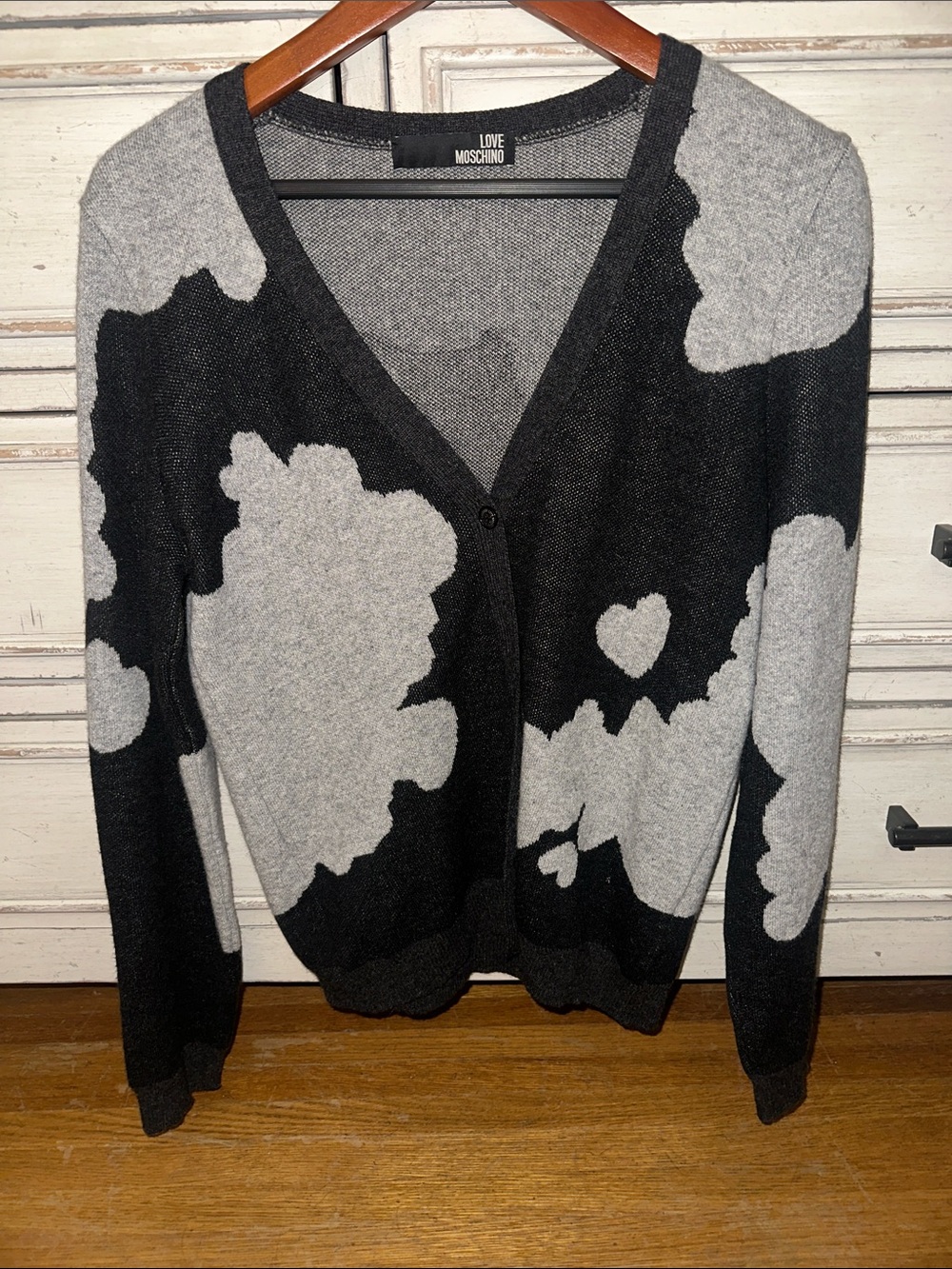 🧸❤️ Love Moschino Cashmere Blend Cloud-Pattern V-Neck Cardigan